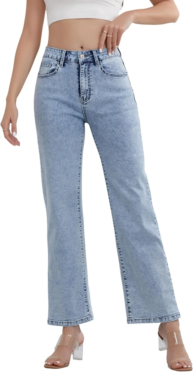 

Женские джинсы прямого кроя светло-голубого цвета с высокой талией ZMTUO