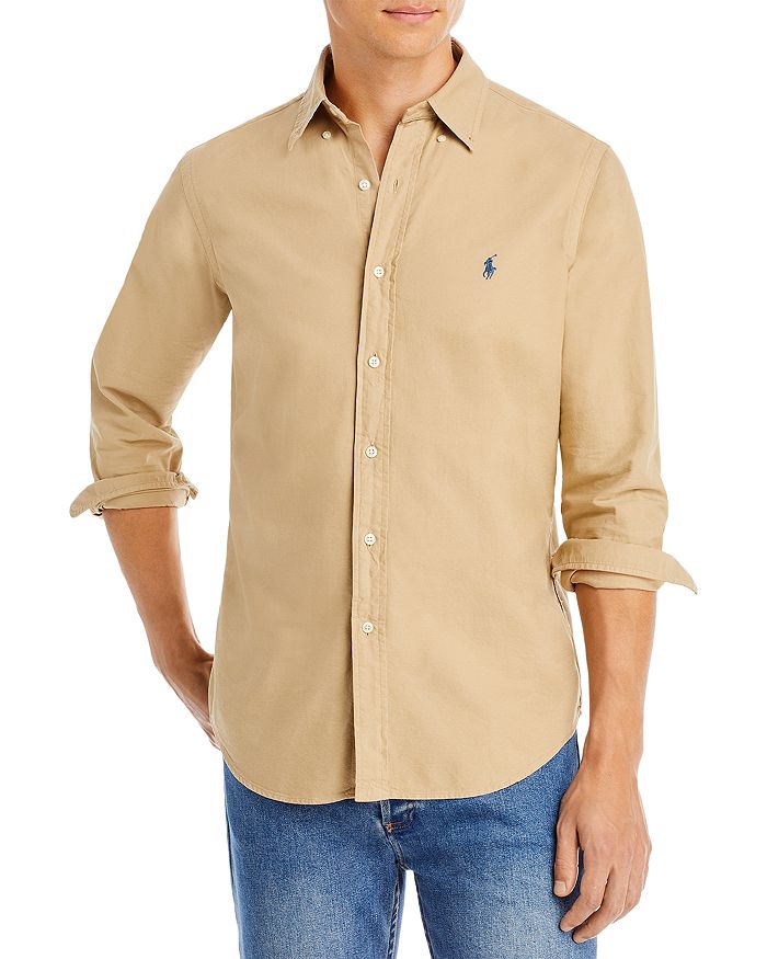 

Классическая хлопковая рубашка с длинным рукавом и пуговицами Oxford Polo Ralph Lauren, коричневый/бежевый