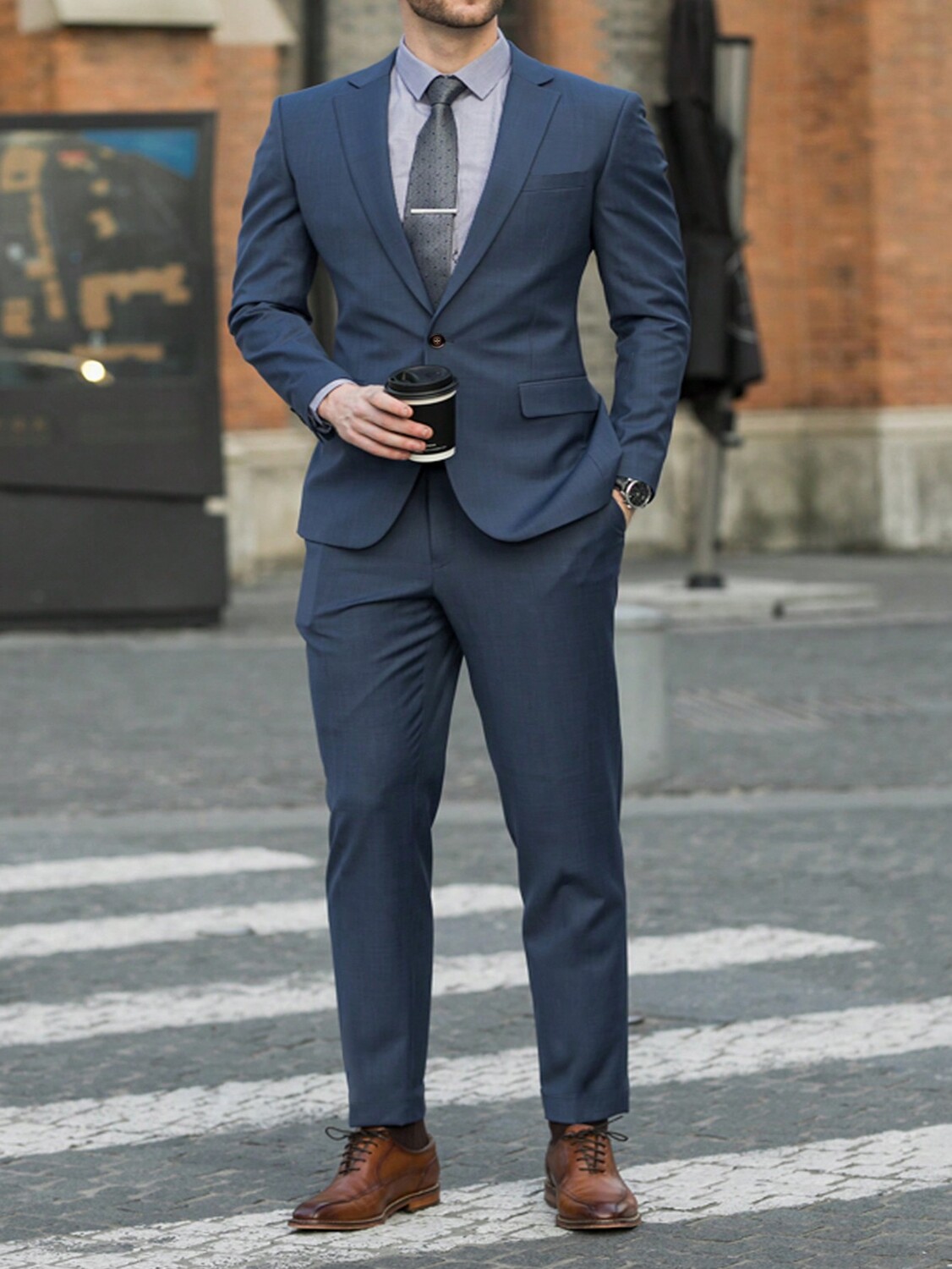 

Костюм мужской Slim Fit с зубчатым воротником, синий
