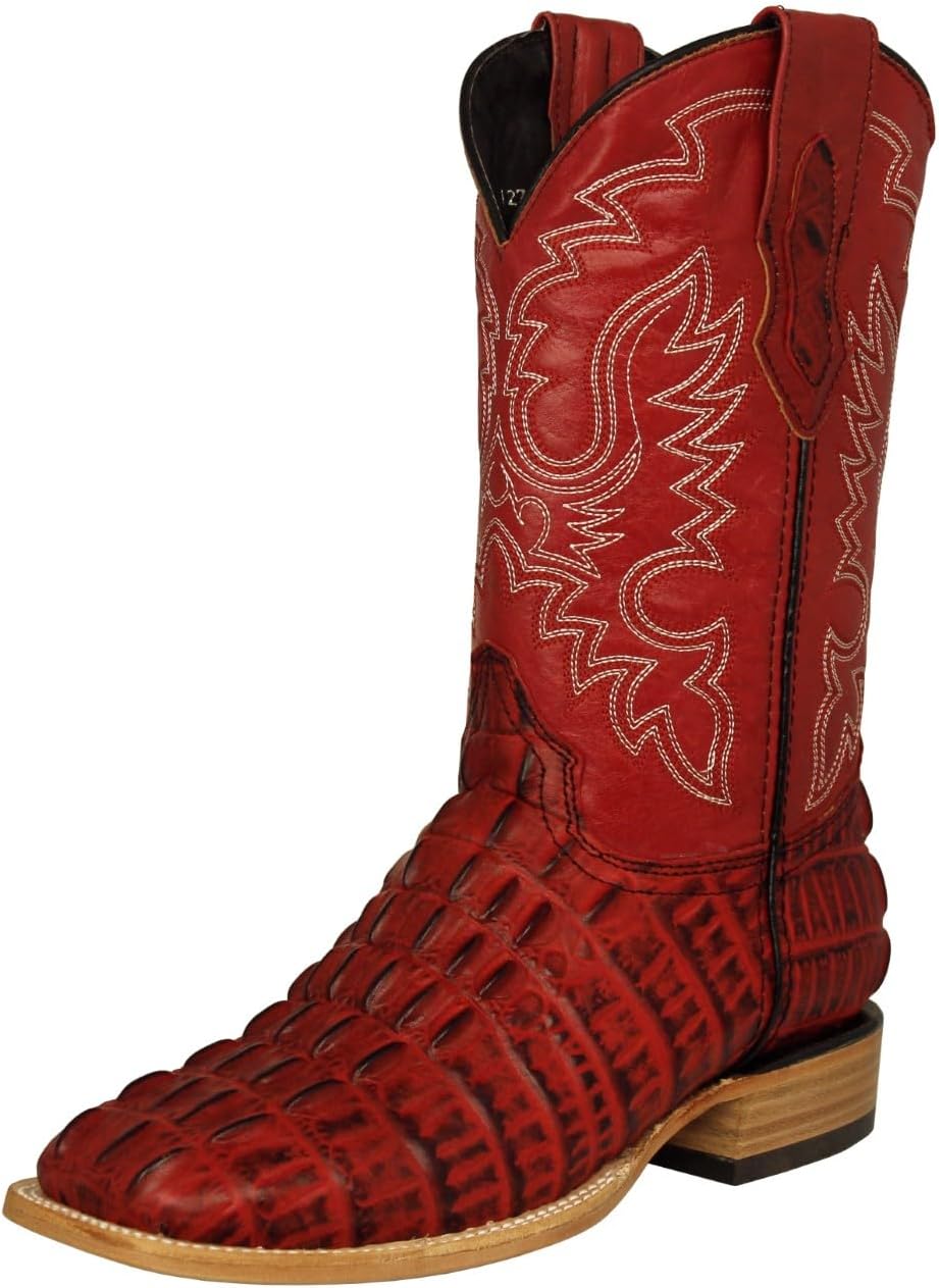 

Мужские красные ковбойские сапоги Texas Legacy с узором из кожи аллигатора и квадратным носком
