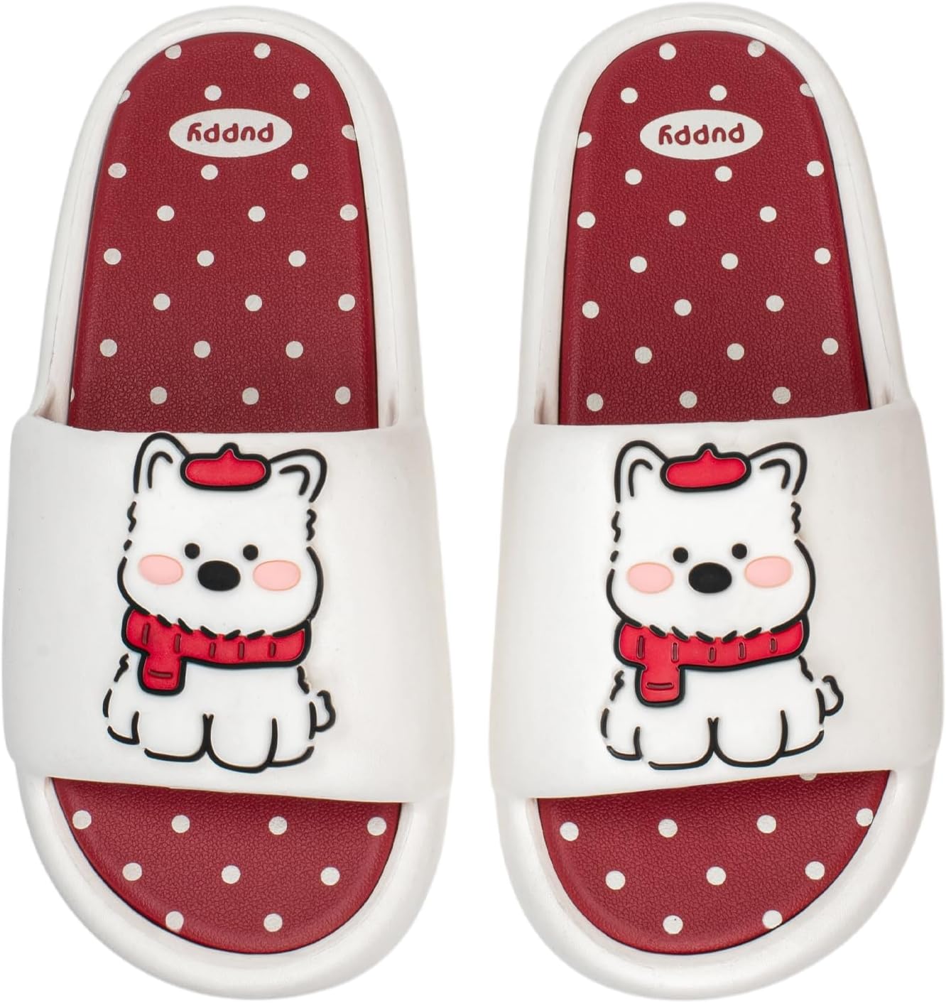 

HORMAUWORD Милые тапочки щенок, женские тапочки, сандалии для путешествий, облачные тапочки для женщин и мужчин, нескользящие шлепанцы для душа, женские шлепанцы для дома и улицы, забавные тапочки, красный