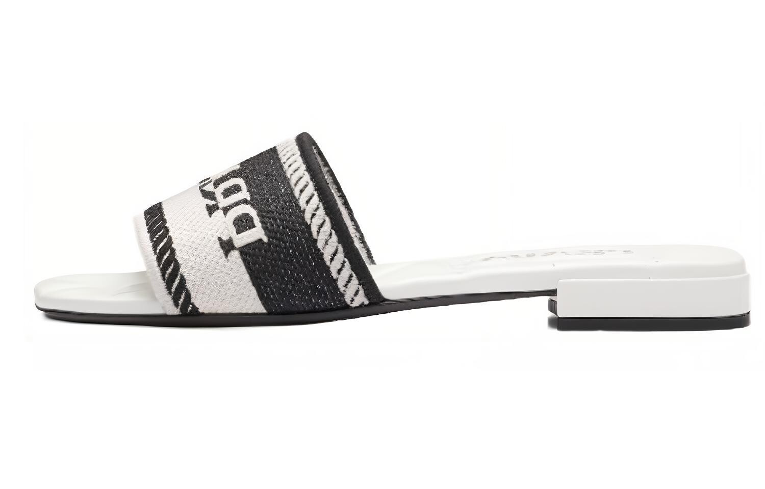 Шлепанцы женские Prada Logo Embroidered, черный / белый