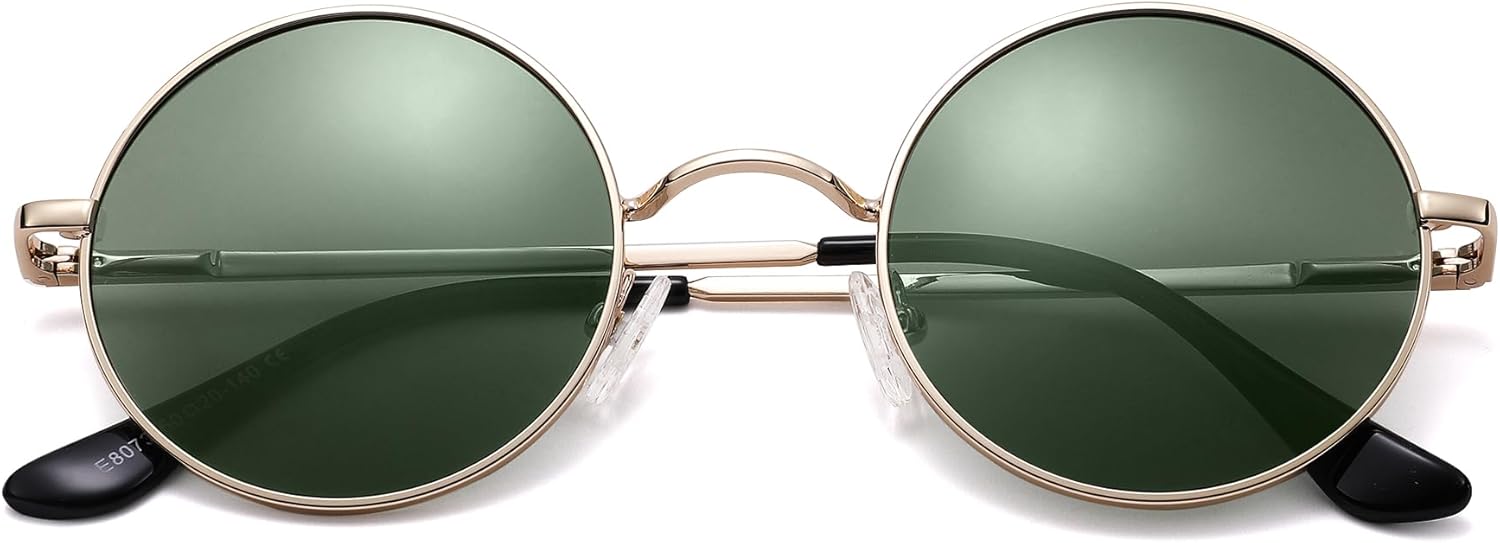 

Солнцезащитные очки Pro Acme Small Round Polarized Sunglasses для мужчин и женщин, в стиле ретро, ​​металлические, в стиле хиппи, с защитой от УФ-излучения UV400, G7 - Gold Frame/G15 Lens