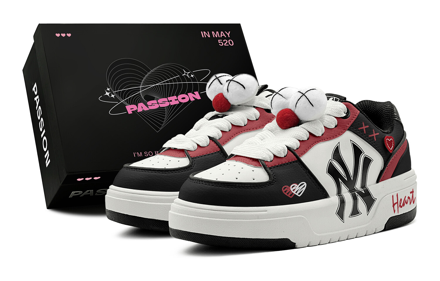 Кроссовки MLB Chunky Liner Skateboarding Shoes Unisex Low-top Black/Red/White, красный
