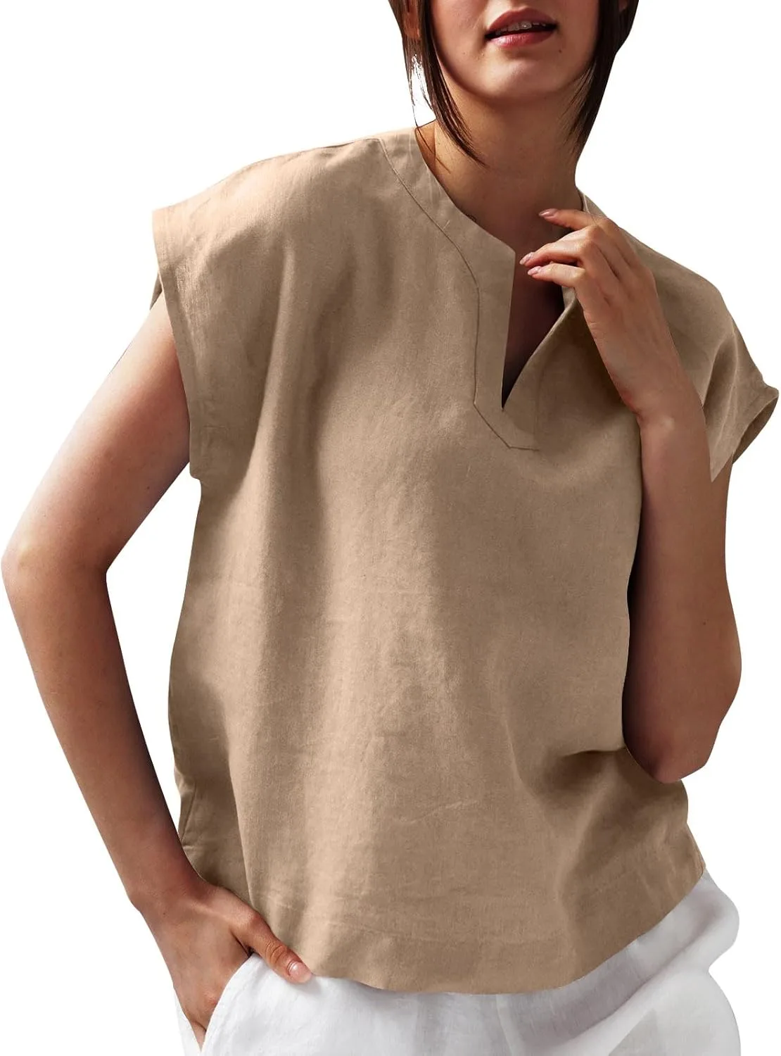 

Льняная майка с коротким рукавом для женщин Floleo