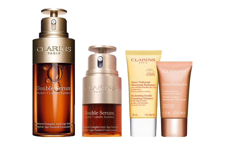 

JIAOYUNSHI Лосьон с двойной экстракцией и восстанавливающими сыворотками с пробниками 50мл+20мл+30мл+15мл CLARINS, Essence 50ml + 20ml + Cleanser 30ml + Day Cream 15ml