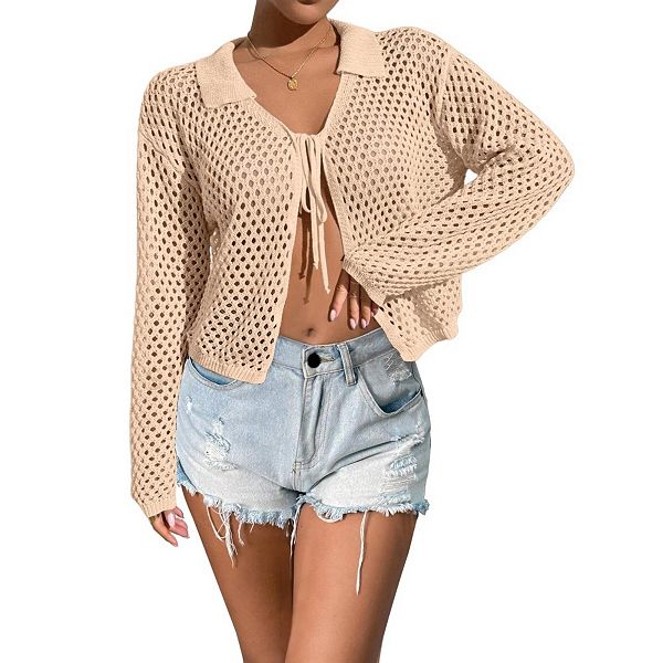 

Женский кардиган с длинным рукавом и завязкой спереди Yesfashion, Apricot Pink