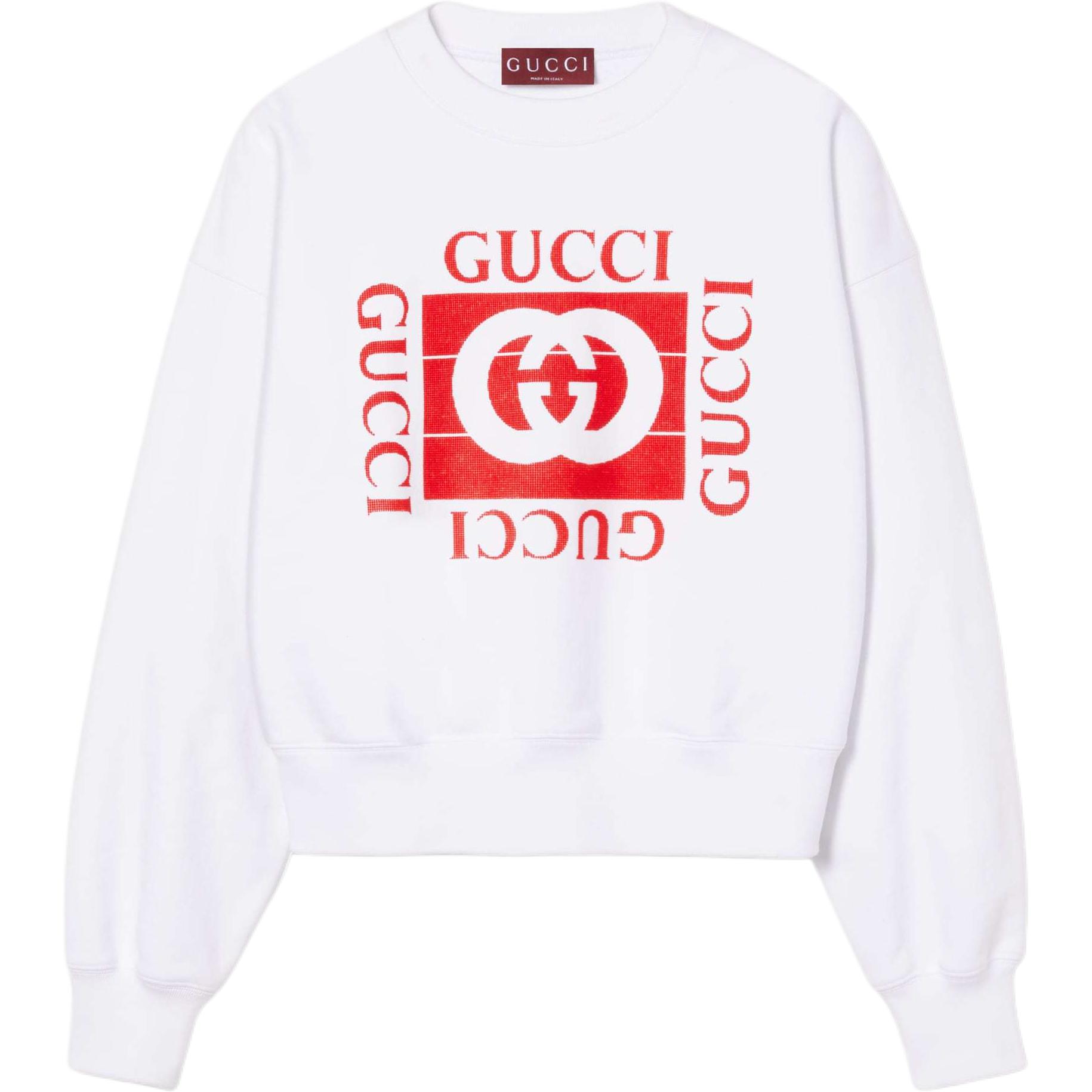 

Толстовка с круглым вырезом и принтом логотипа Gucci, серый белый