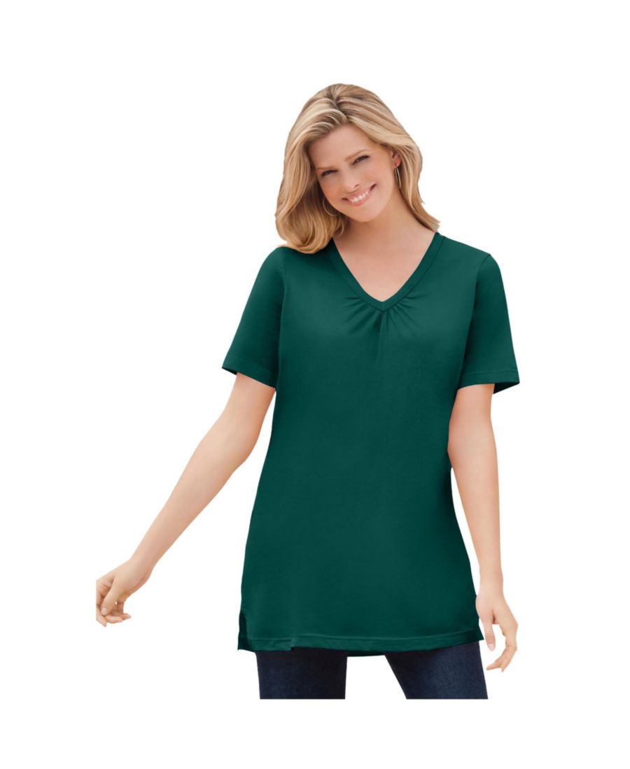 

Туника с короткими рукавами и V-образным вырезом от Plus Size Within Perfect Woman Within, Emerald green