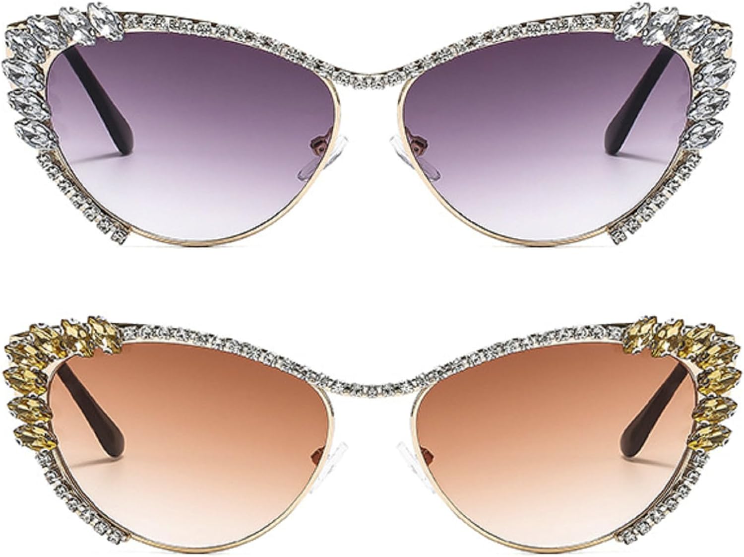 

Популярные модные солнцезащитные очки «кошачий глаз» с кристаллами и стразами, женские очки с бриллиантами, стильные сверкающие очки для вечеринок и рейв-вечеринок mincl, 2pcs-gray&brown