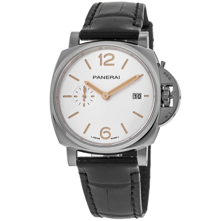 

Panerai Luminor Due 42 мм автоматические мужские часы с белым циферблатом и черным кожаным ремешком PAM01388