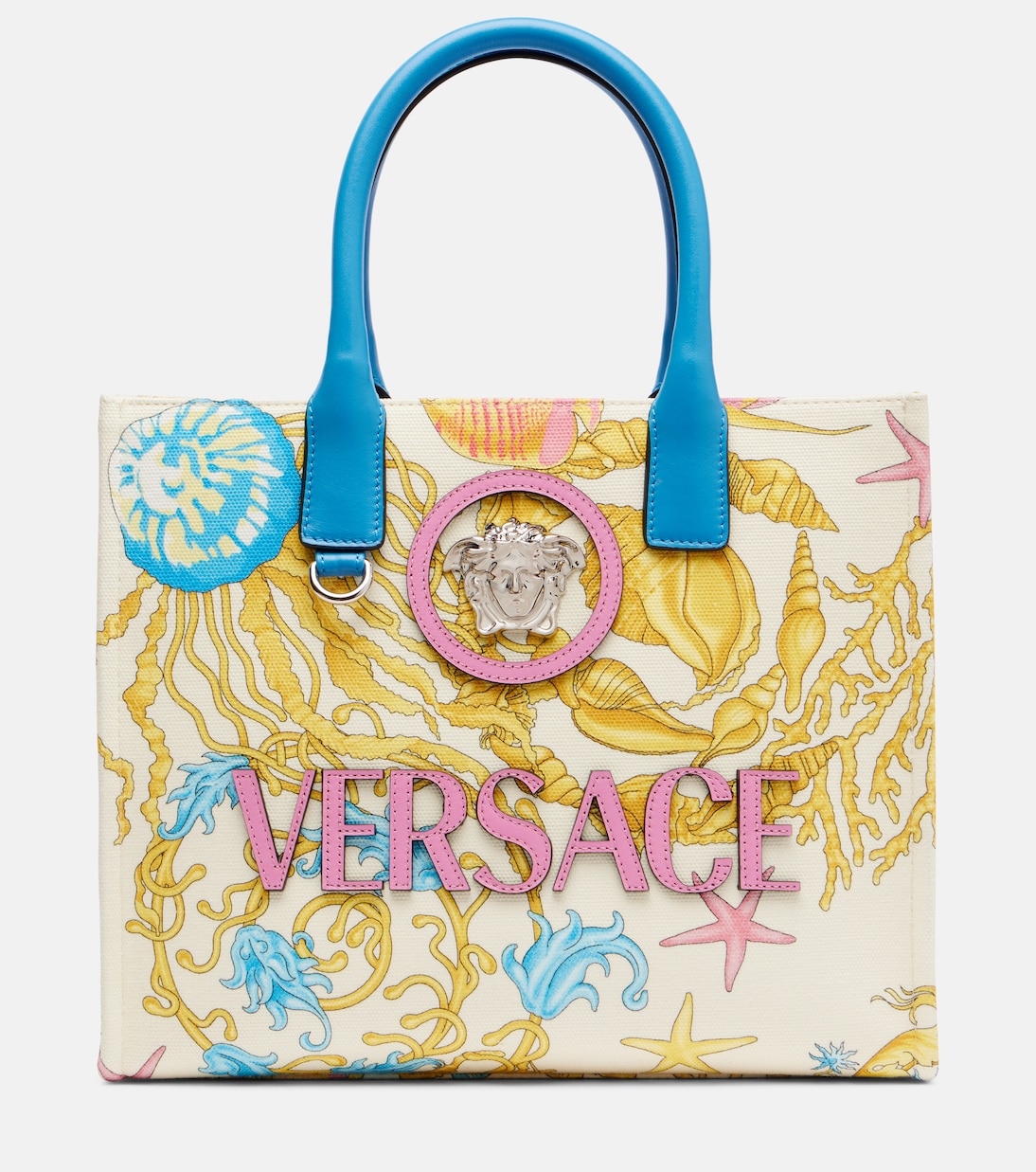 

Сумка-шоппер La Medusa Small с принтом из ткани Versace, Eggshell+Guava+Multi