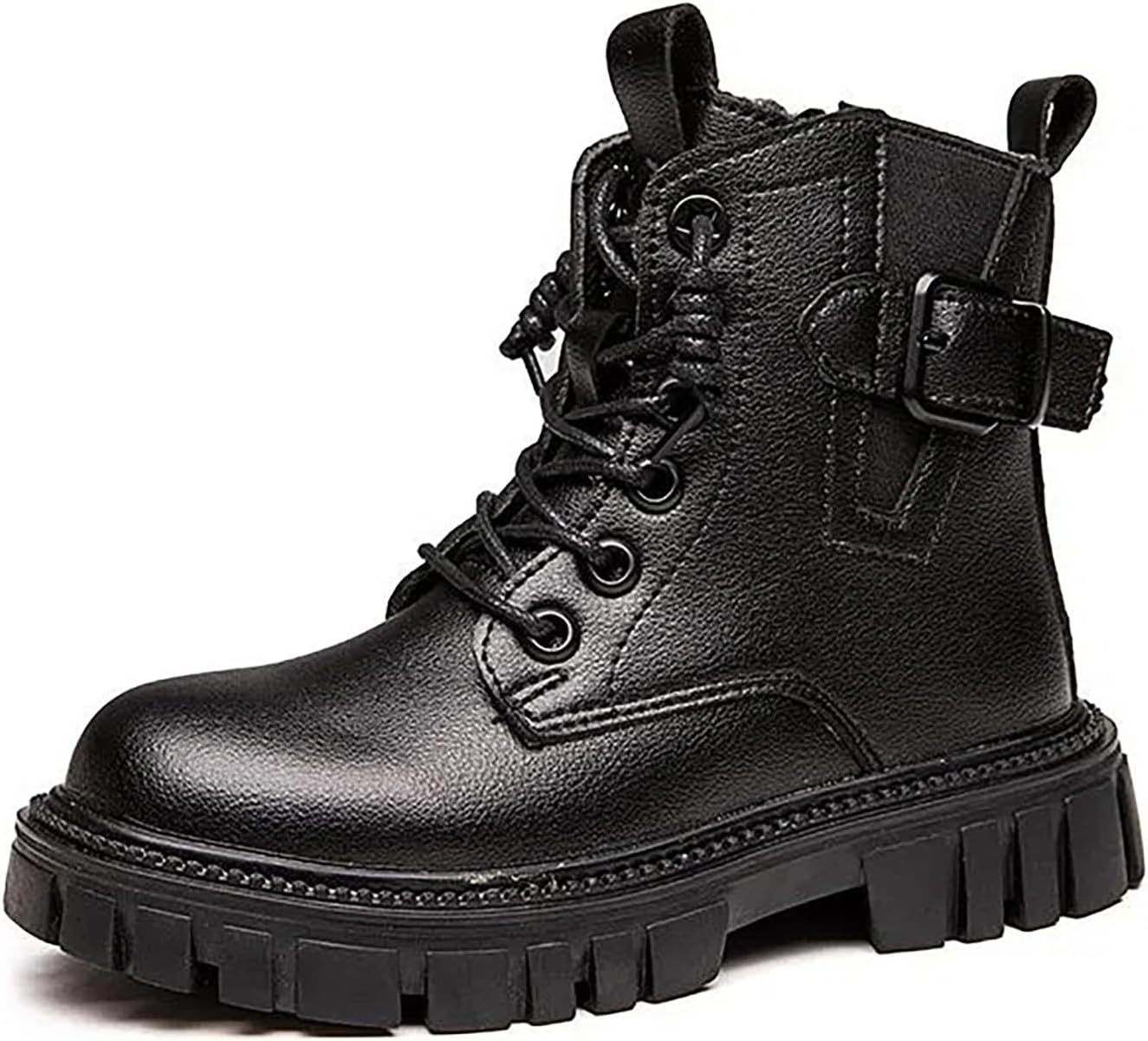 

Детские ботинки на шнуровке с боковой молнией, замшевые, однотонные, с нескользящей подошвой, квадратный носок, для осени и зимы, теплые, мягкая рифленая подошва, для детей 2-12 лет Generic, #12 Black