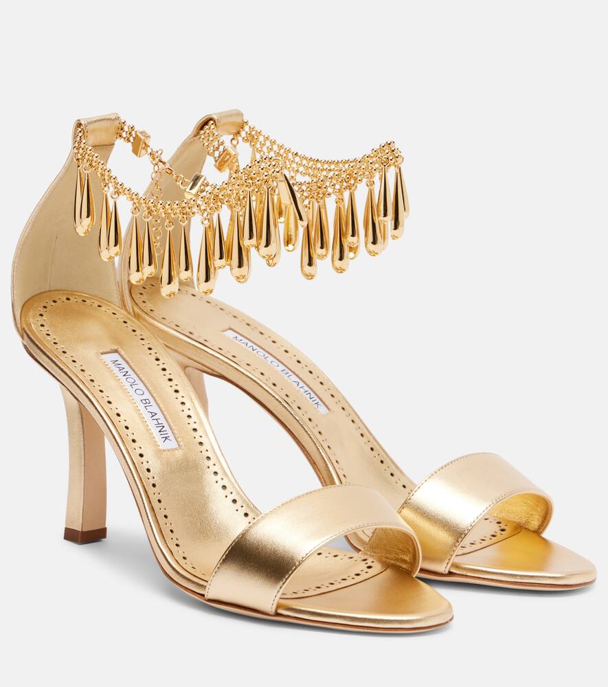 Nicusan 90 сандалии из кожи с декором Manolo Blahnik, Gold 7103