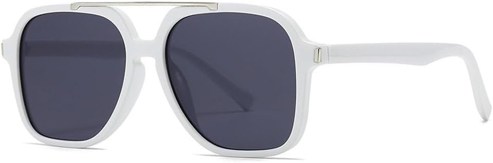 

Модные солнцезащитные очки большого размера с квадратной оправой и двойной перемычкой для женщин, защита от УФ-излучения UV400, ретро-стиль, заклепки, для мужчин, темно-зеленые солнцезащитные очки SKFGNX, White Gray