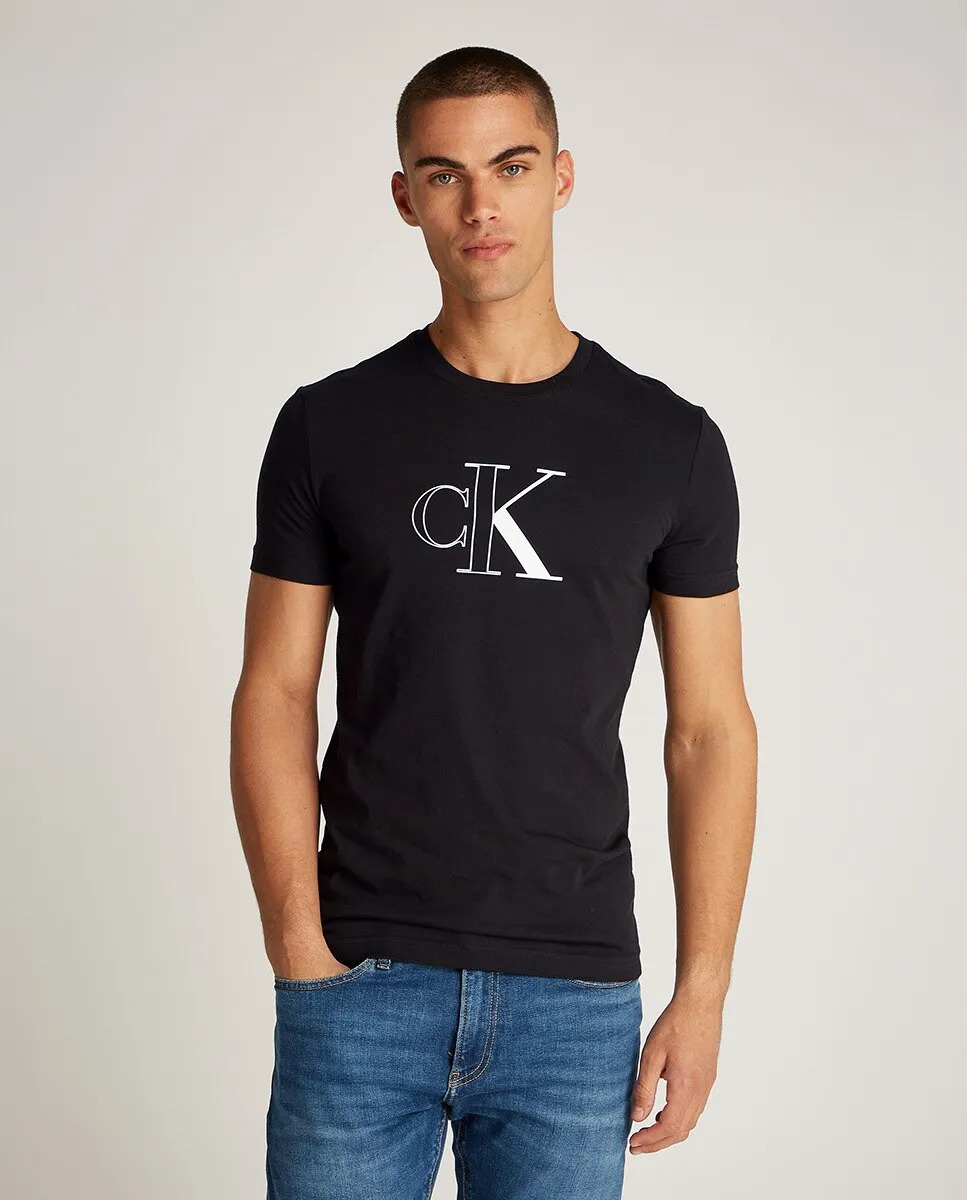 

Мужская футболка с коротким рукавом и крупным логотипом в контуре Calvin Klein Jeans, черный