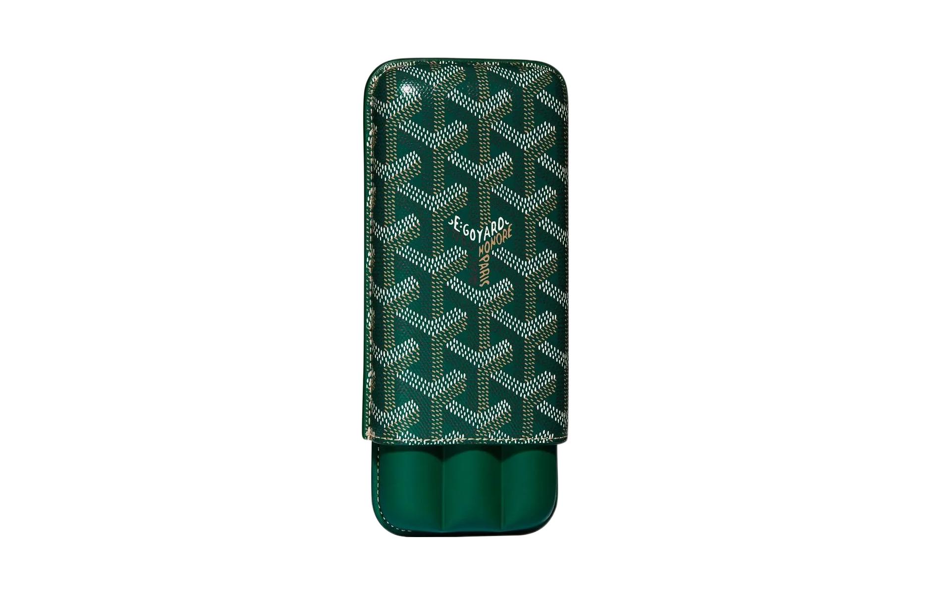 

GOYARD Сумка-сигарница Черчилль из холста с кожей теленка и узором собачий зуб Унисекс зеленая