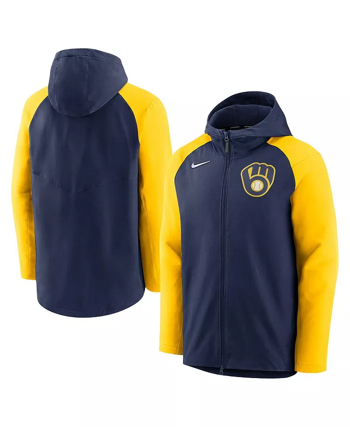 Мужская сине-золотая толстовка с молнией Milwaukee Brewers Authentic Collection Performance Jacket Nike — фото 2