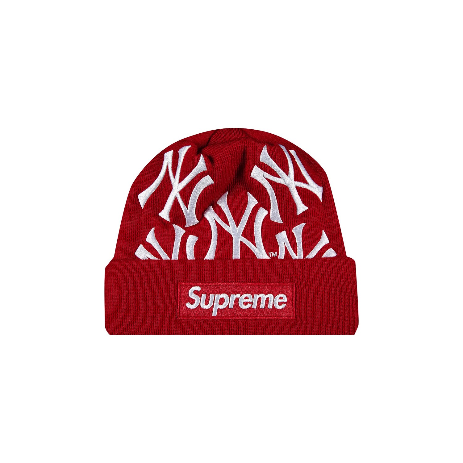 

Шапка-бини с логотипом Supreme x New York Yankees x New Era, Красная