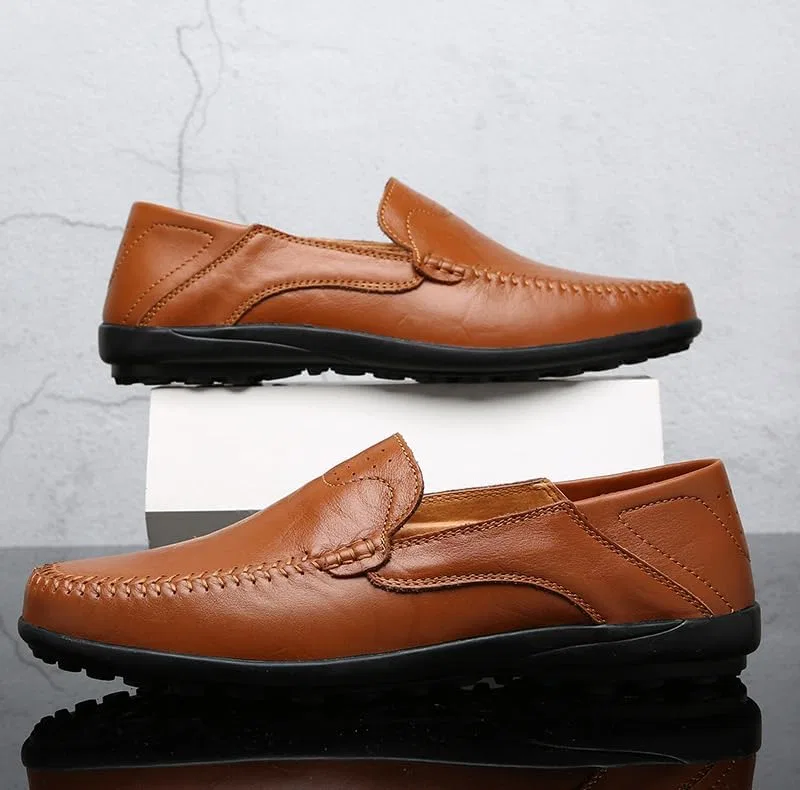 Лоферы кожаные повседневные Slip on, Коричневый Senlongbao — фото 4