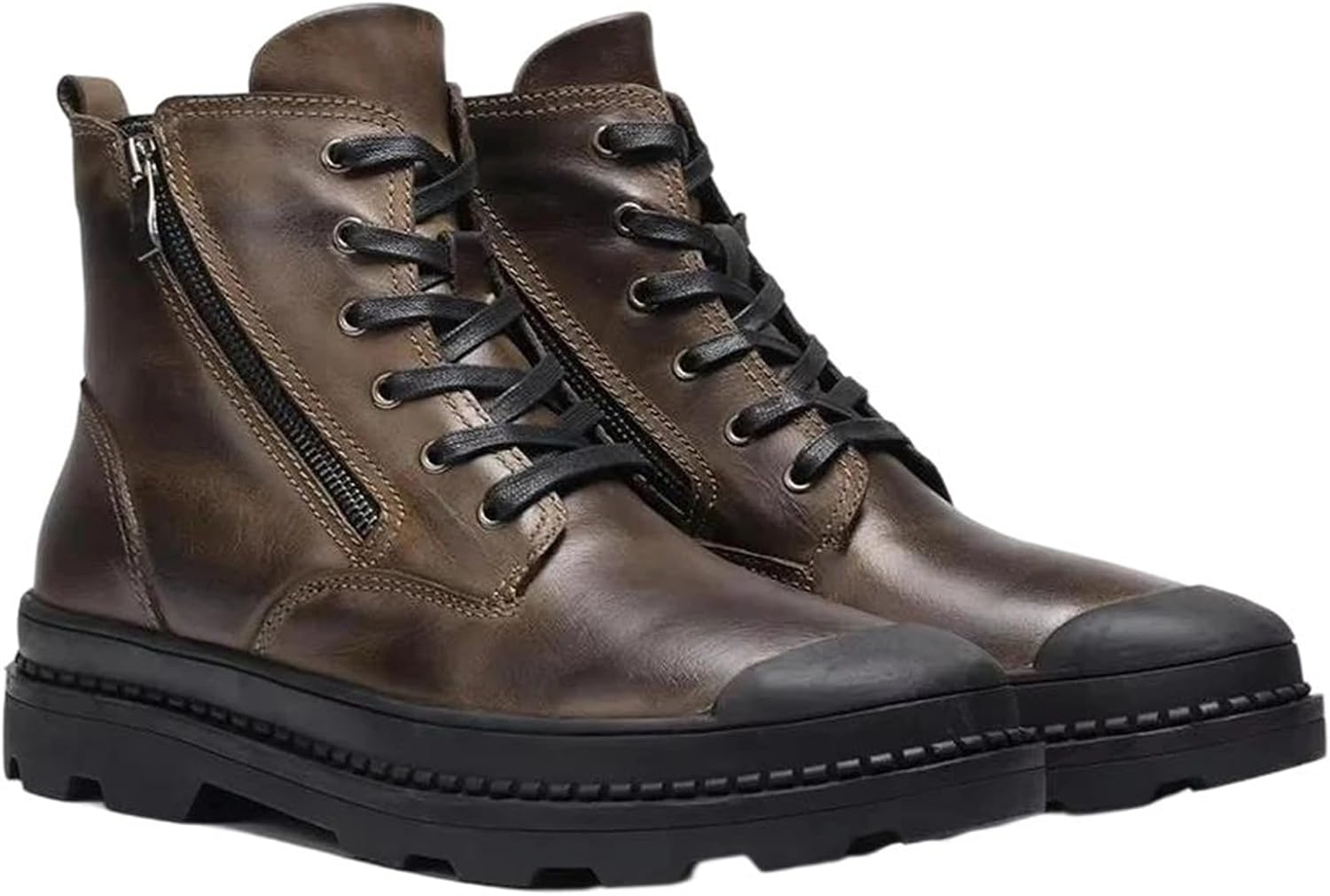 

Мужские зимние кожаные ботинки ретро стиля, ручной работы, из коровьей кожи, для улицы, теплые и удобные, средние по голенище, ботинки Generic, Brown-1