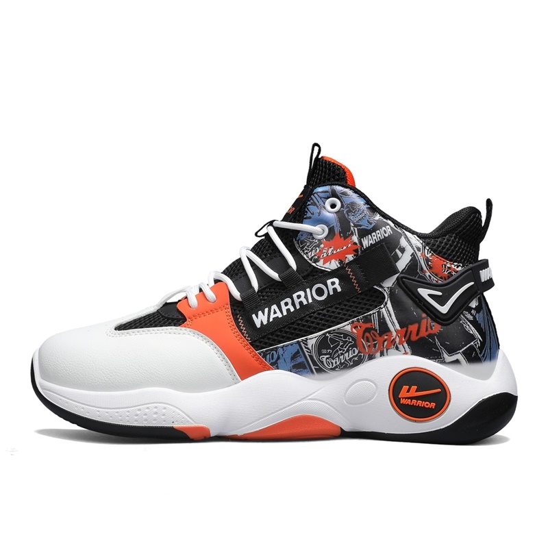 

WARRIOR Винтажные баскетбольные кроссовки мужские высокие бело-оранжевые