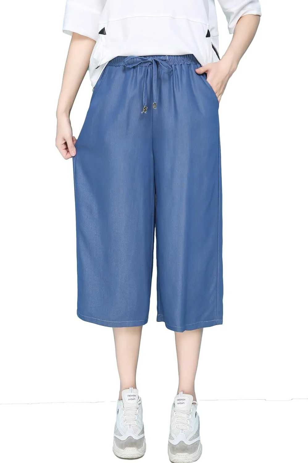 

Sunfan женские брюки-палаццо с эластичным поясом и шнурком