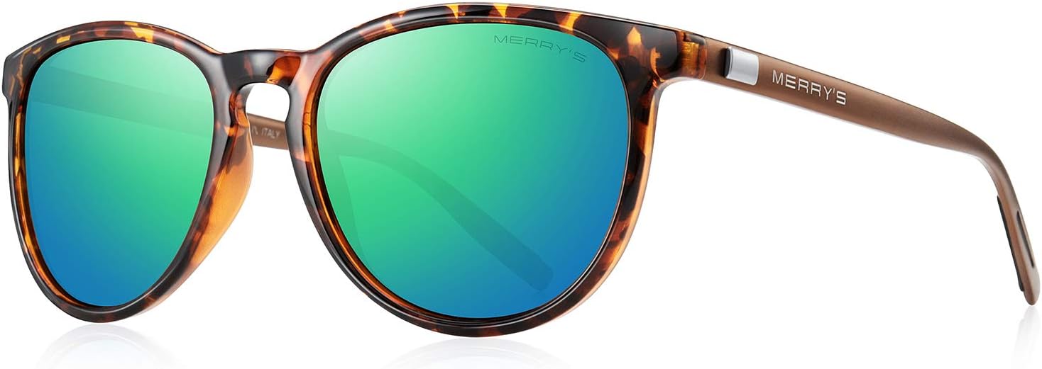 

Поляризованные солнцезащитные очки MERRY'S для женщин и мужчин, винтажный ретро-классический стиль, круглая оправа, алюминиевые дужки, модель S8288, Leopard Frame/Green Mirror Lens/Brown Temples