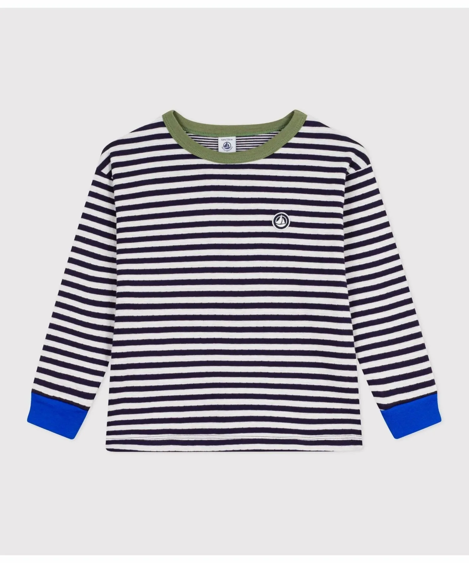 Полосатая футболка с длинными рукавами PETIT BATEAU, Blue/Off White — фото 4