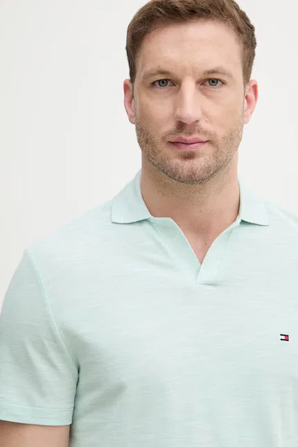 Поло мужское хлопковое Tommy Hilfiger, бирюзовый — фото 4
