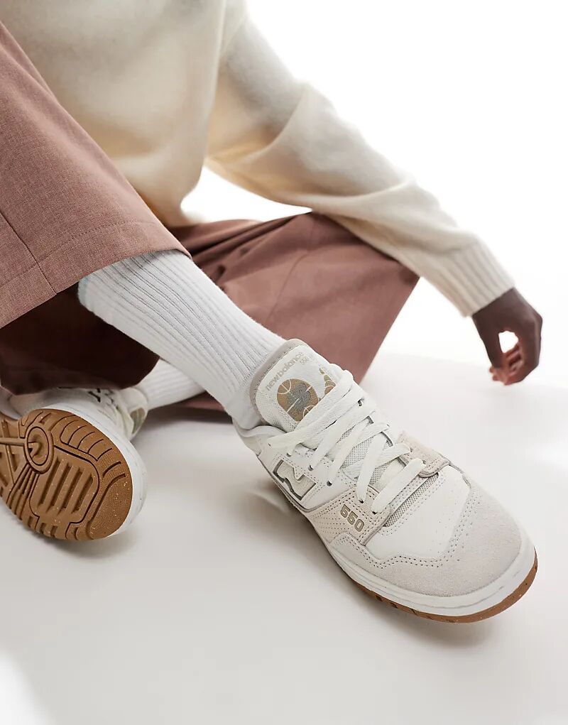 Кроссовки New Balance 550 кремового цвета с отделкой из камней — фото 4