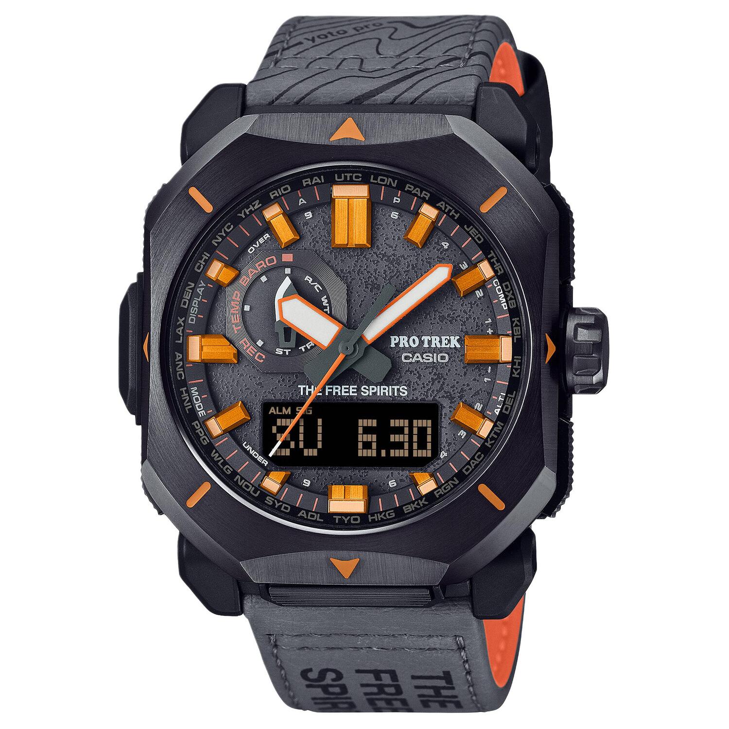 

CASIO Часы PRW 6900 Collection Solar Quartz Movement Leather Strap Watch Men's Watch Black Dial, Black Dial