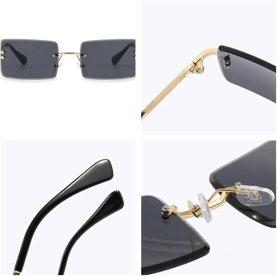 

Женские солнцезащитные очки без оправы 2027 года. Модные квадратные солнцезащитные очки для лета. Декоративные прямоугольные очки без оправы MTZJH, Purple Gray