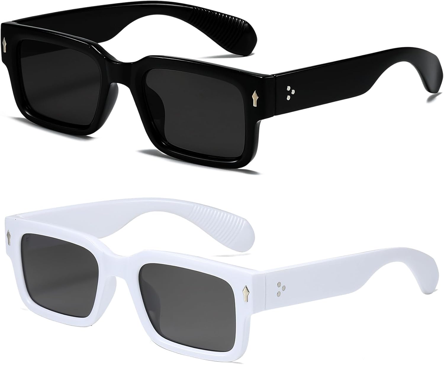 

Солнцезащитные очки EYLRIM в квадратной оправе для женщин и мужчин, модные массивные прямоугольные солнцезащитные очки черного цвета с защитой от УФ-излучения UV400, 2 Pack (Black/Grey+white/Grey)