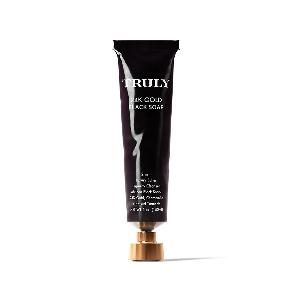 Черное африканское мыло Truly Beauty с 24-каратным золотом для лица и тела с ромашкой и куркумой - от прыщей, гиперпигментации и признаков старения - 140 г, black