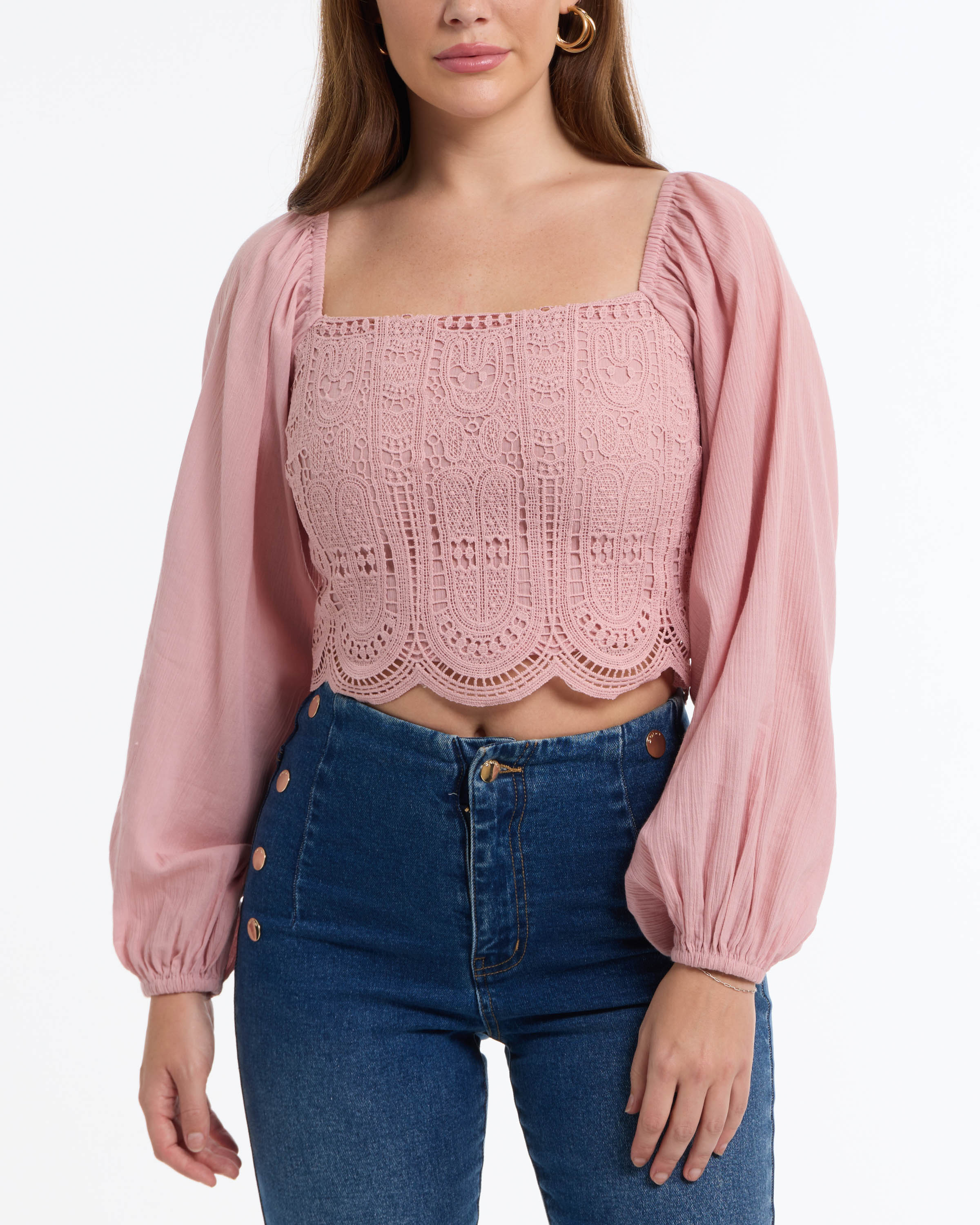

Женский вязаный крючком топ BEBE Body Woven, цвет bright rose