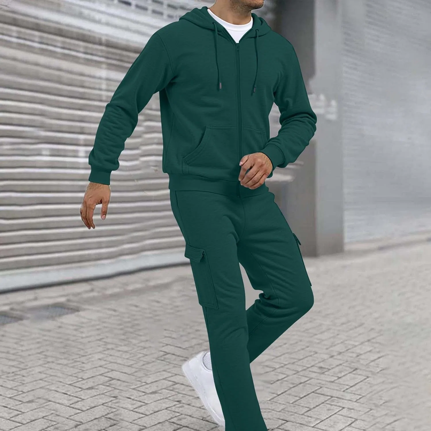 Спортивный костюм из 2 предметов, худи на молнии и спортивные штаны, Blackish Green