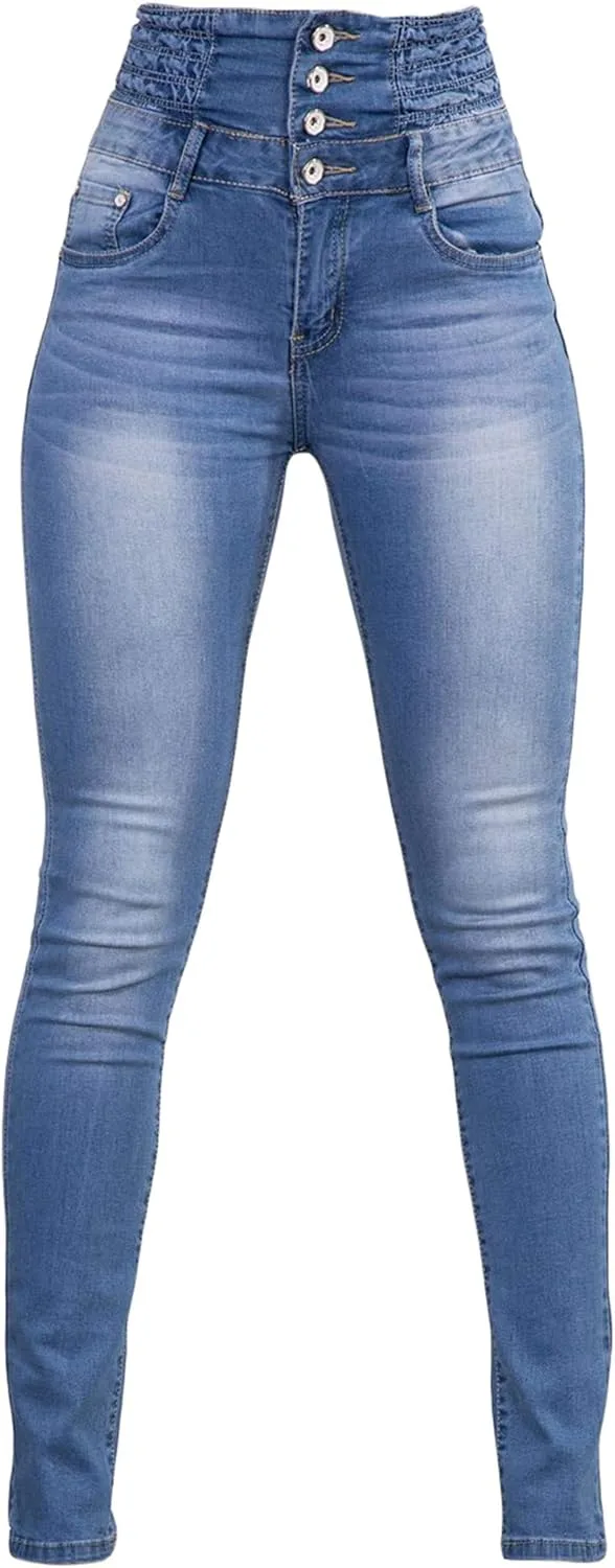 Andongnywell Женские джинсы Casual High Rise Slim fit с модными пуговицами