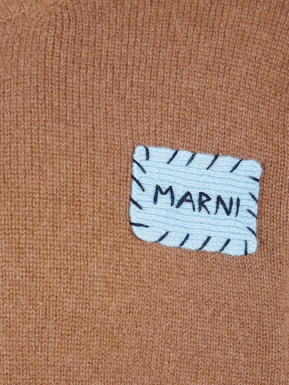 Свитер с круглым вырезом и нашивкой с логотипом Marni, коричневый — фото 3