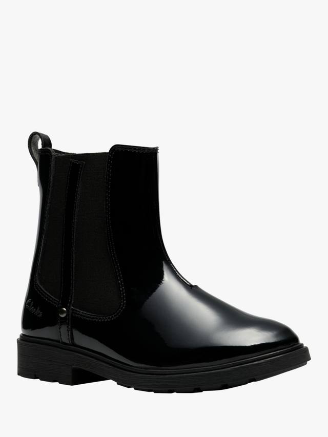 Детские кожаные челси ботинки Astrol Orin K Clarks, Black Patent — фото 4