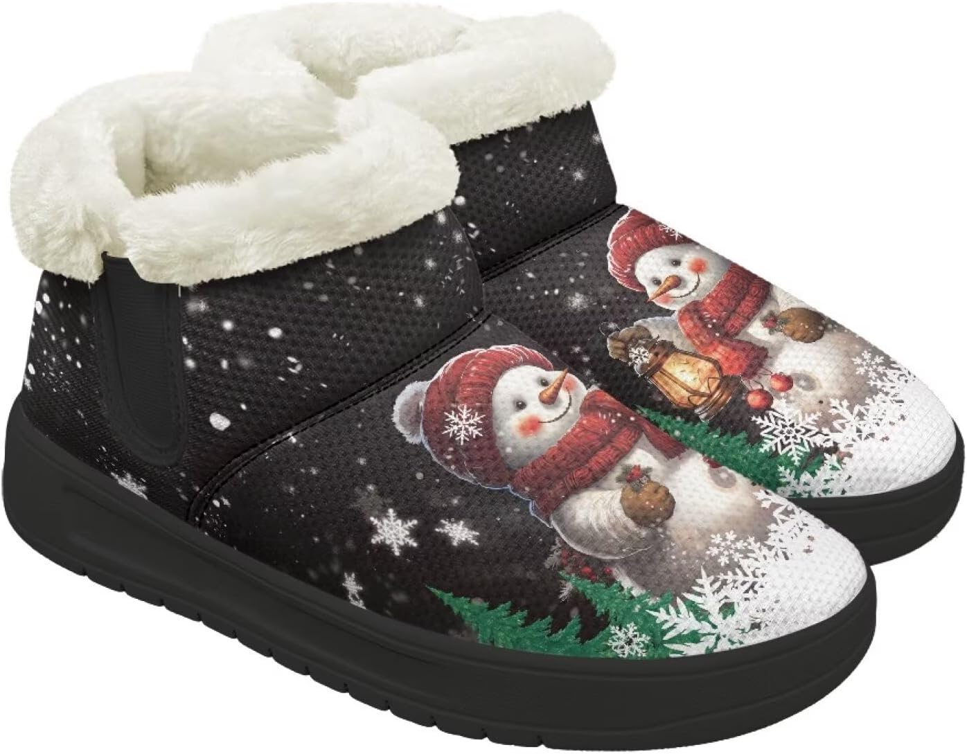 

Зимние ботинки для женщин и мужчин, минималистичные, теплые с мехом, с широким носком, на щиколотку, с легким надеванием, для прогулок и бега Chririnla, Cute Snowman