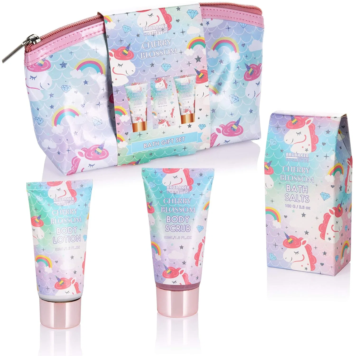 Набор для ванны и душа BRUBAKER Cosmetics Unicorn Cherry Blossom, 4 предмета Brubaker