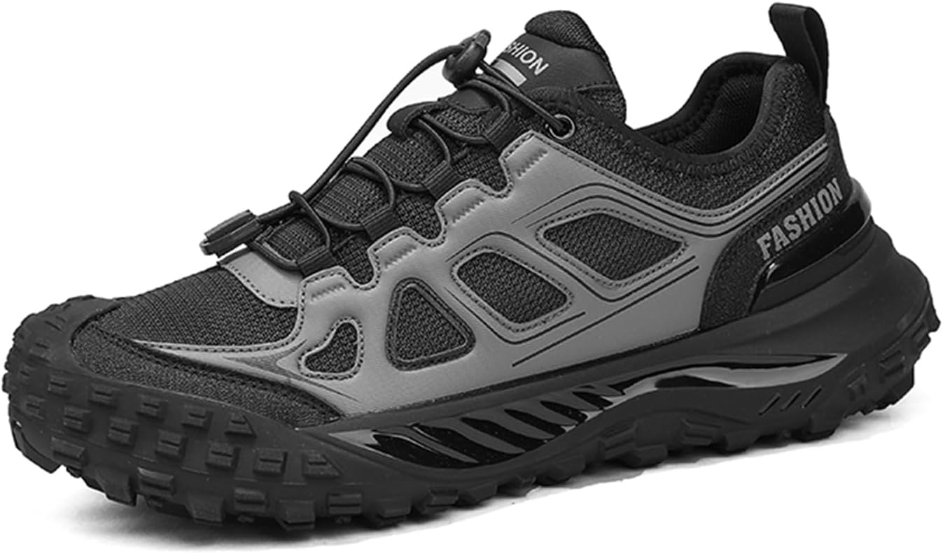 

Мужские дышащие кроссовки с сеткой, эластичные шнурки, противоскользящей подошвой, с защитным носком, амортизирующей стелькой, легкие, для походов, кемпинга, прогулок и повседневного ношения Houdbdol, черный
