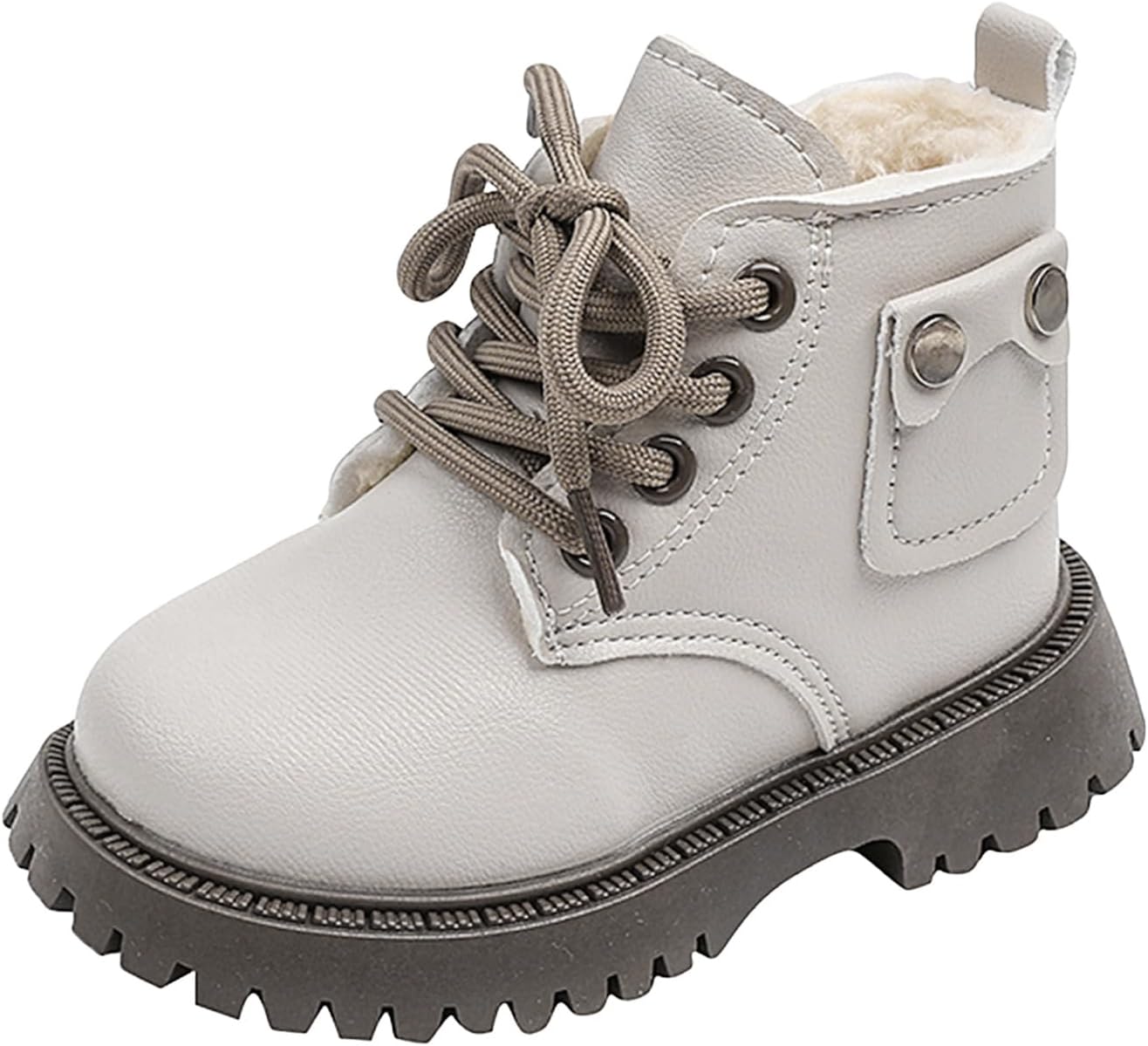 

Детские ботильоны для девочек с шерстяной подкладкой, шнуровкой и боковой молнией, удобные плюшевые хлопковые ботинки, теплые легкие зимние ботиночки с мягкой плюшевой отделкой для прогулок на улице Generic, Beige