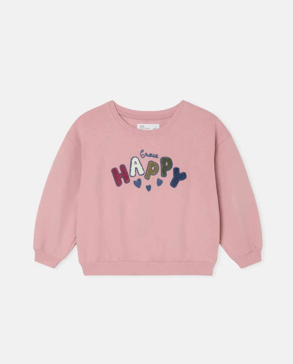 

Свитшот с круглым вырезом с текстом на махровой вышивке для девочки Kids El Corte Inglés, розовый