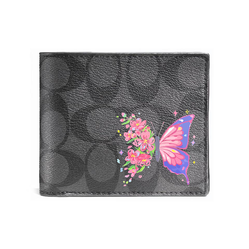 

COACH Кожаный кошелек 3 в 1 для мужчин черный, Colorful Butterfly Flower