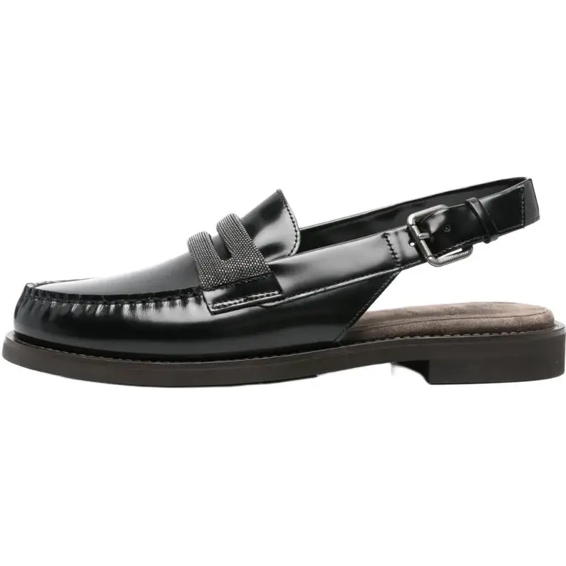 Кожаные лоферы с открытой пяткой женские Brunello Cucinelli, Black