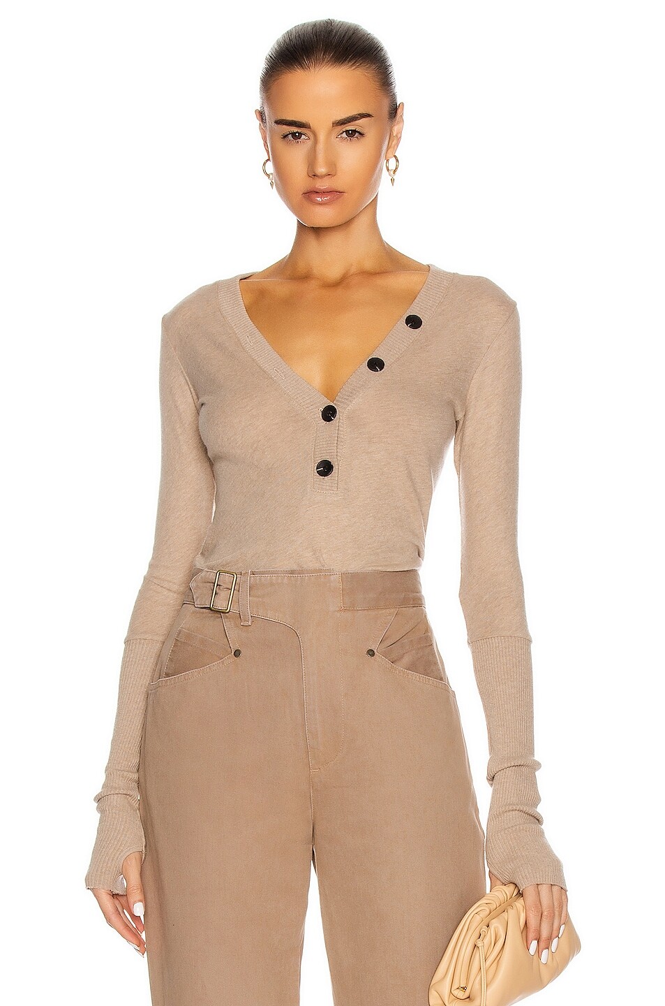 

Топ Enza Costa Cashmere Long Sleeve Cuffed Henley, хаки