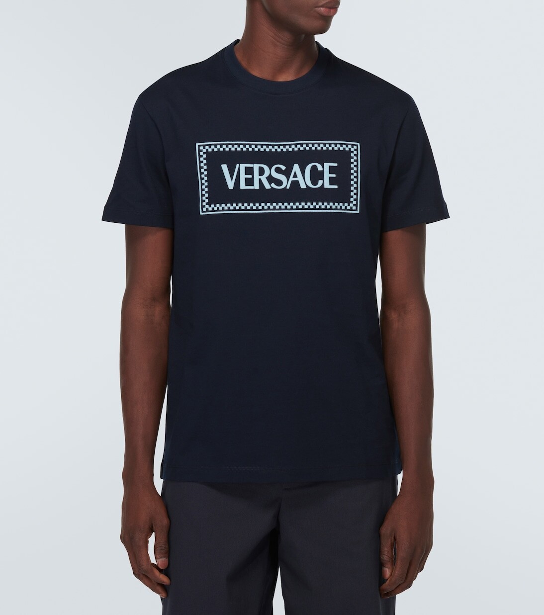 Футболка из хлопкового джерси с вышитым логотипом Versace, синий — фото 3