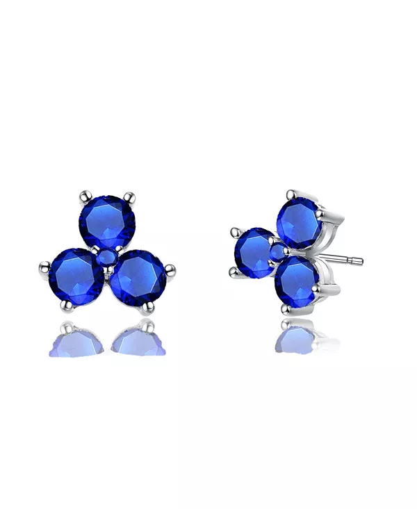 

Серьги-Гвоздики с тремя синими камнями, покрытыми белым золотом и прозрачными кубическими цирконами Rachel Glauber, blue
